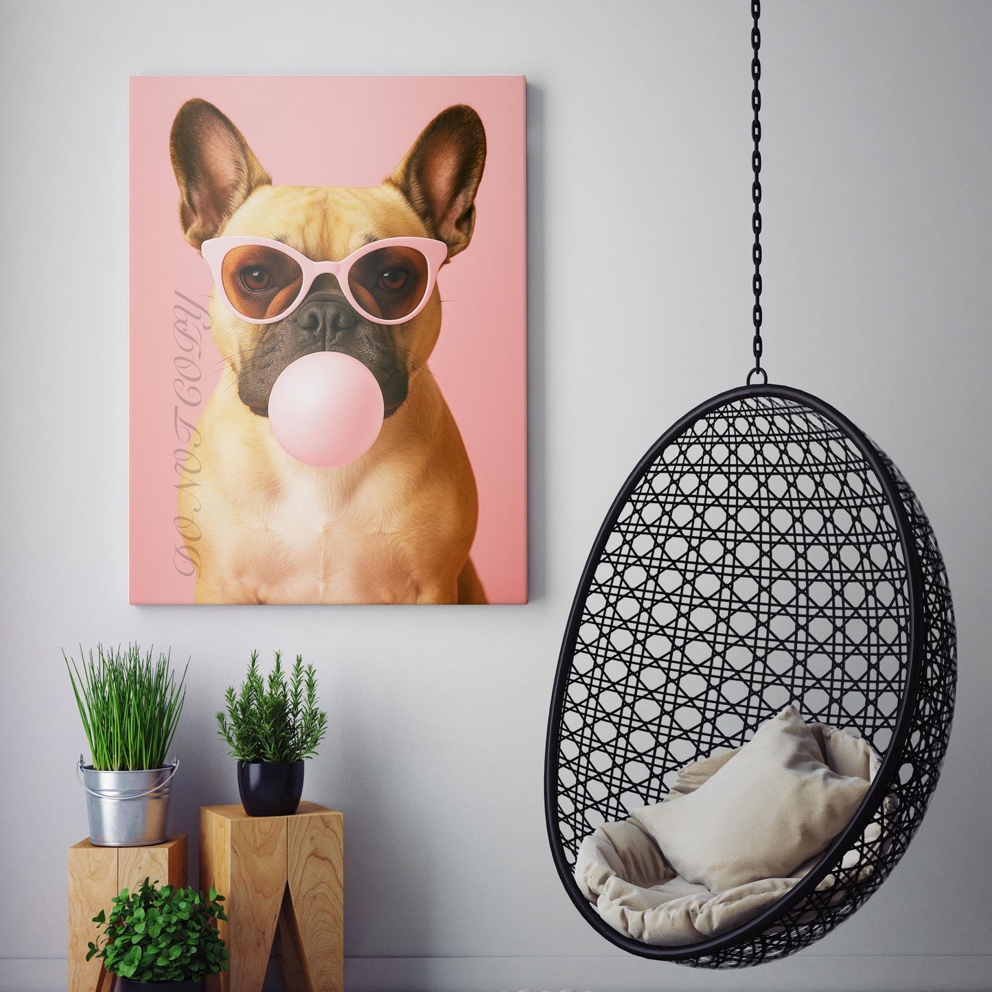 French Bulldog Pink Sunglasses Blowing Bubble Gum