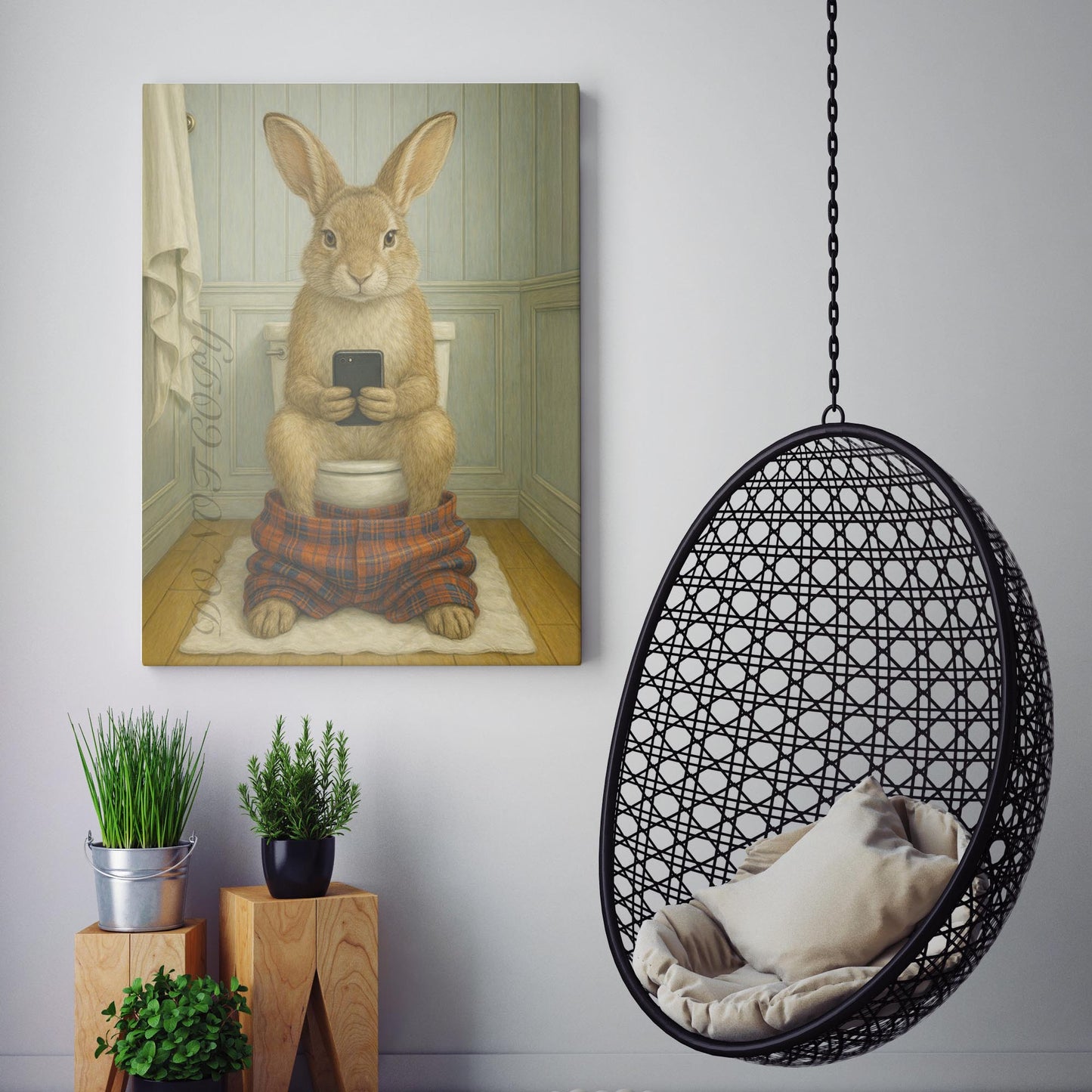 Bunny Rabbit On The Phone On The Toilet
