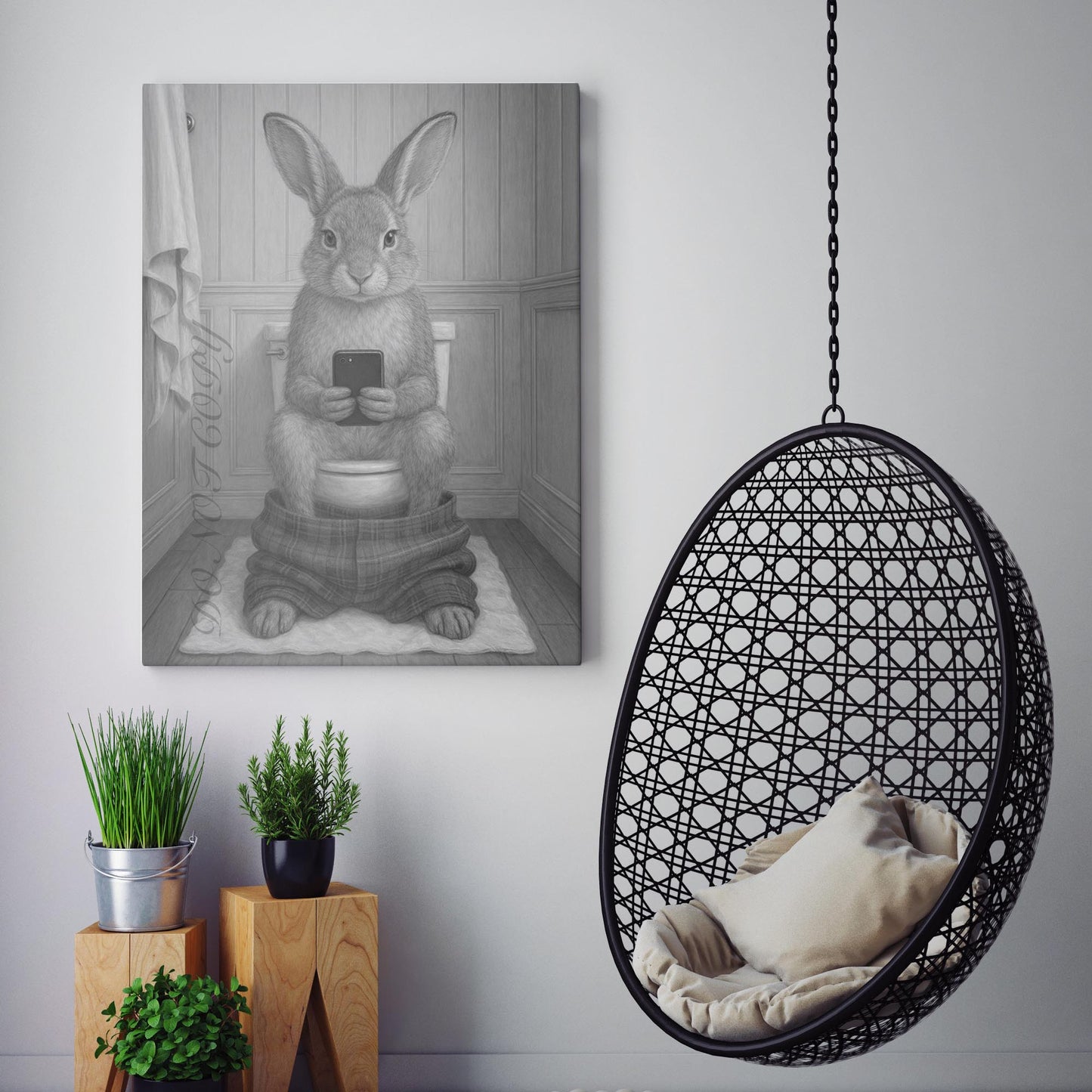 Bunny Rabbit On The Phone On The Toilet II