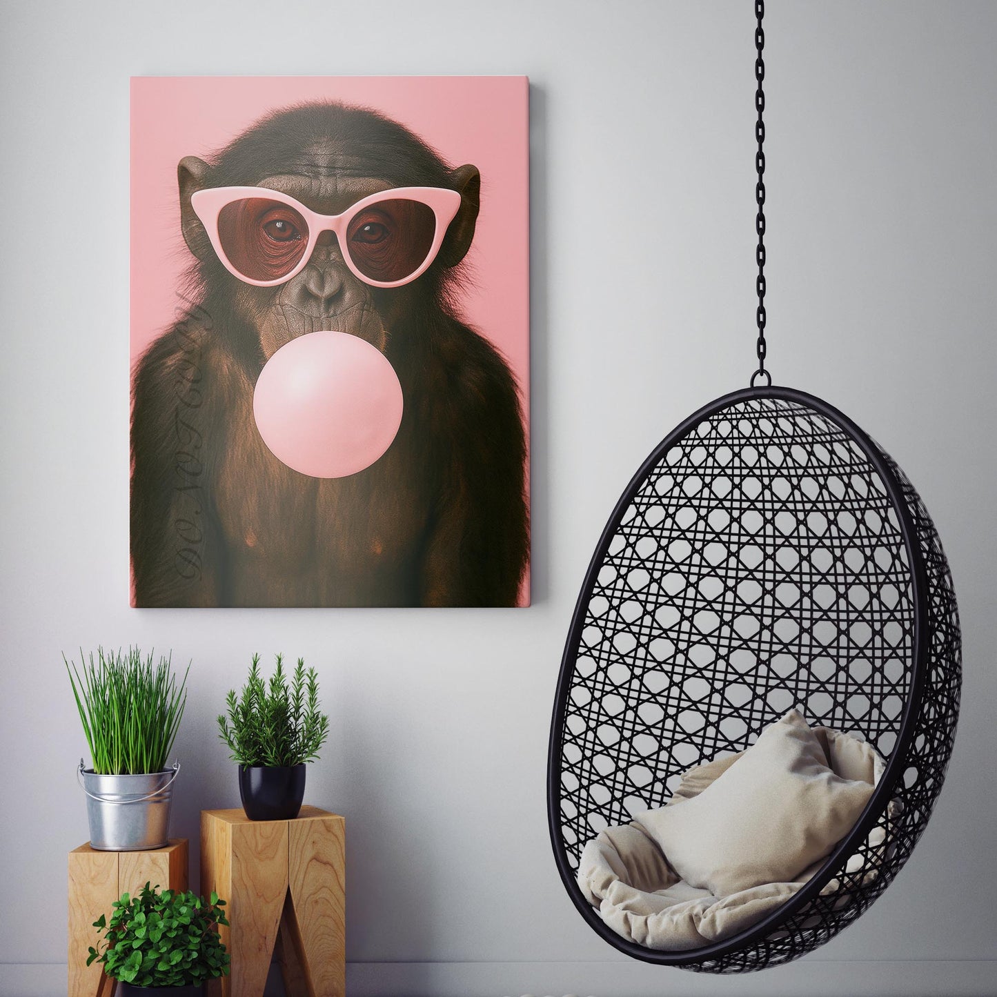 Monkey With Sunglasses Blowing Pink Bubble Gum