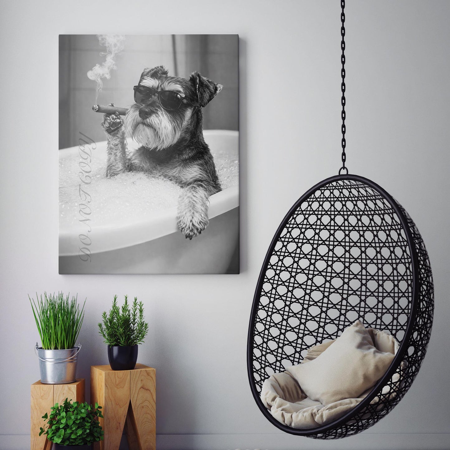 Miniature Schnauzer Dog Bathtub Cigar