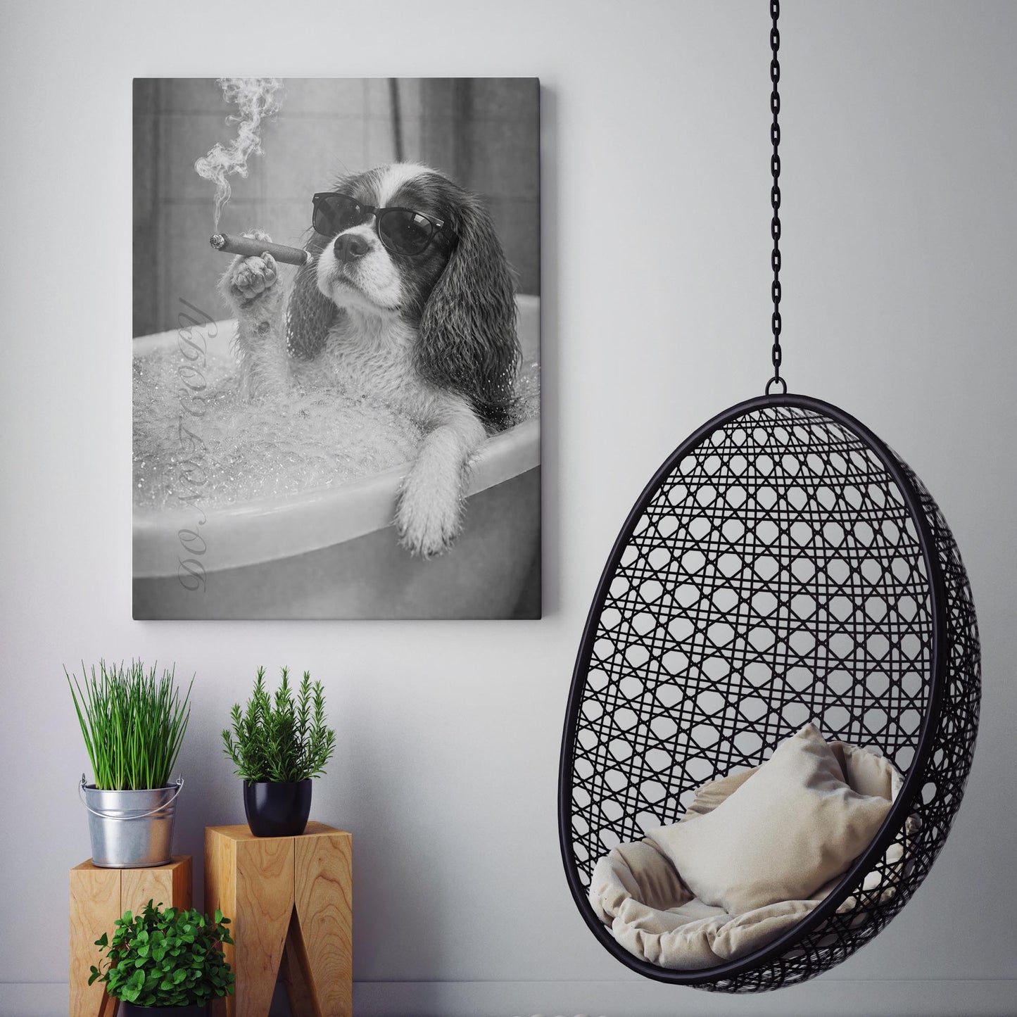 Cavalier King Charles Spaniel Dog Bathtub Cigar