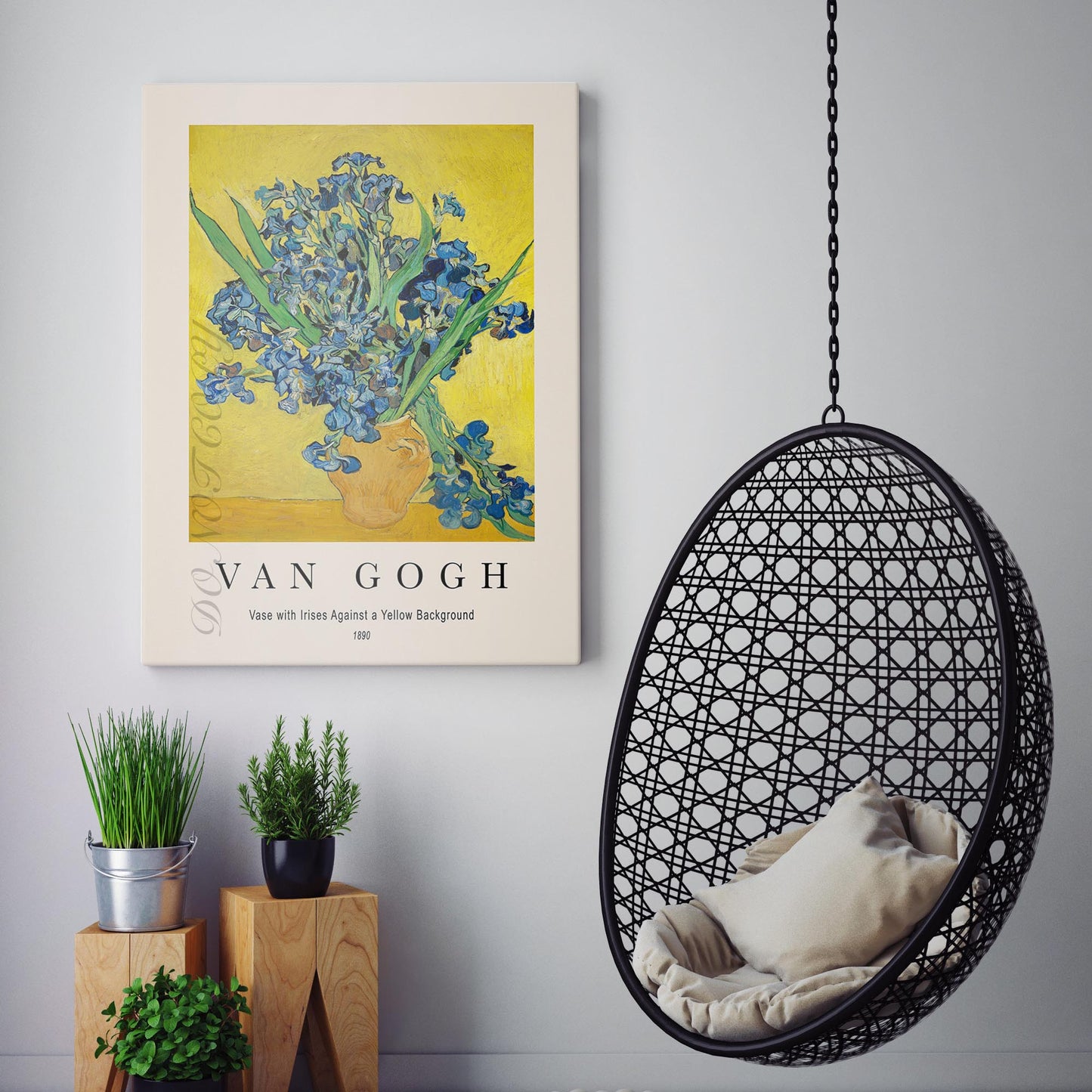 Vincent Van Gogh: Vase with Irises Against a Yellow Background