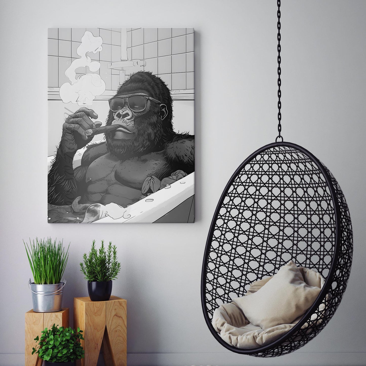 Gorilla In The Bathtub Smoking A Cigar