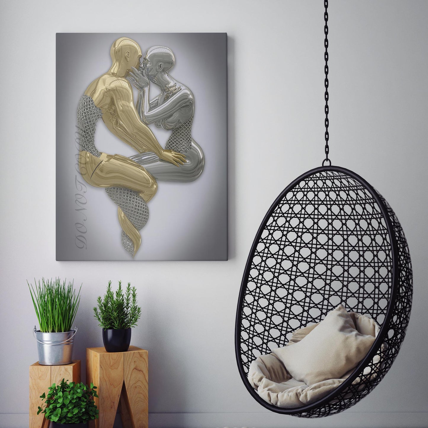 Gold And Silver Metal Couple 3D Love Abstract