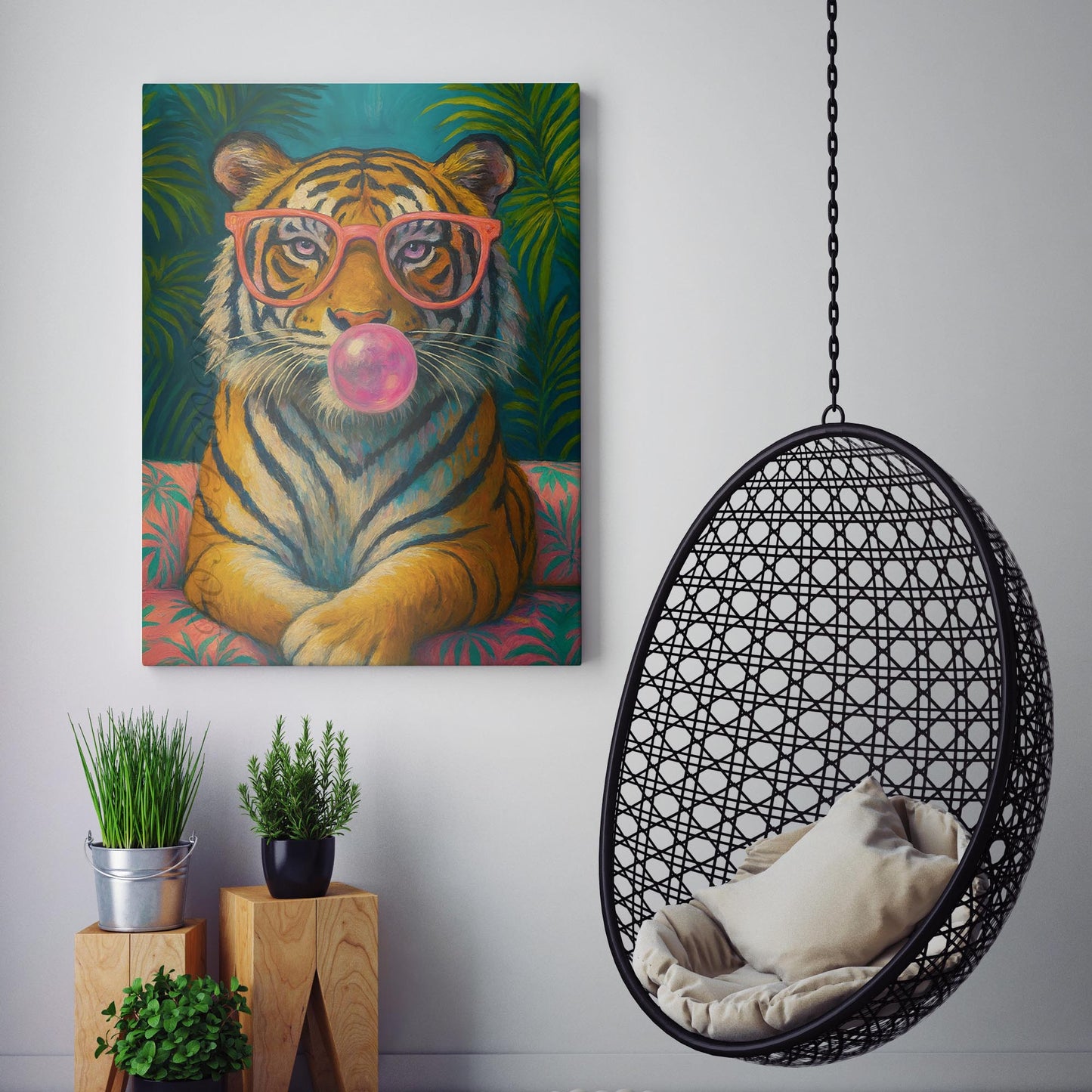 Tiger Pink Sunglasses Blowing Bubble Gum