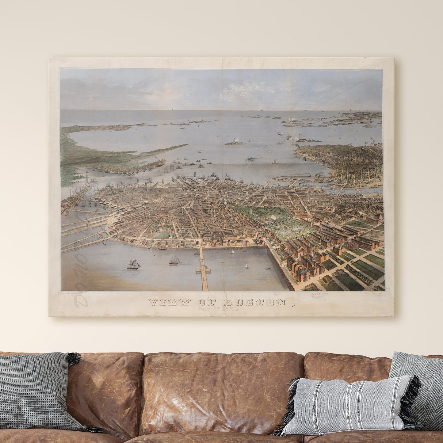 View of Boston 1870 - Vintage Birds Eye View Map