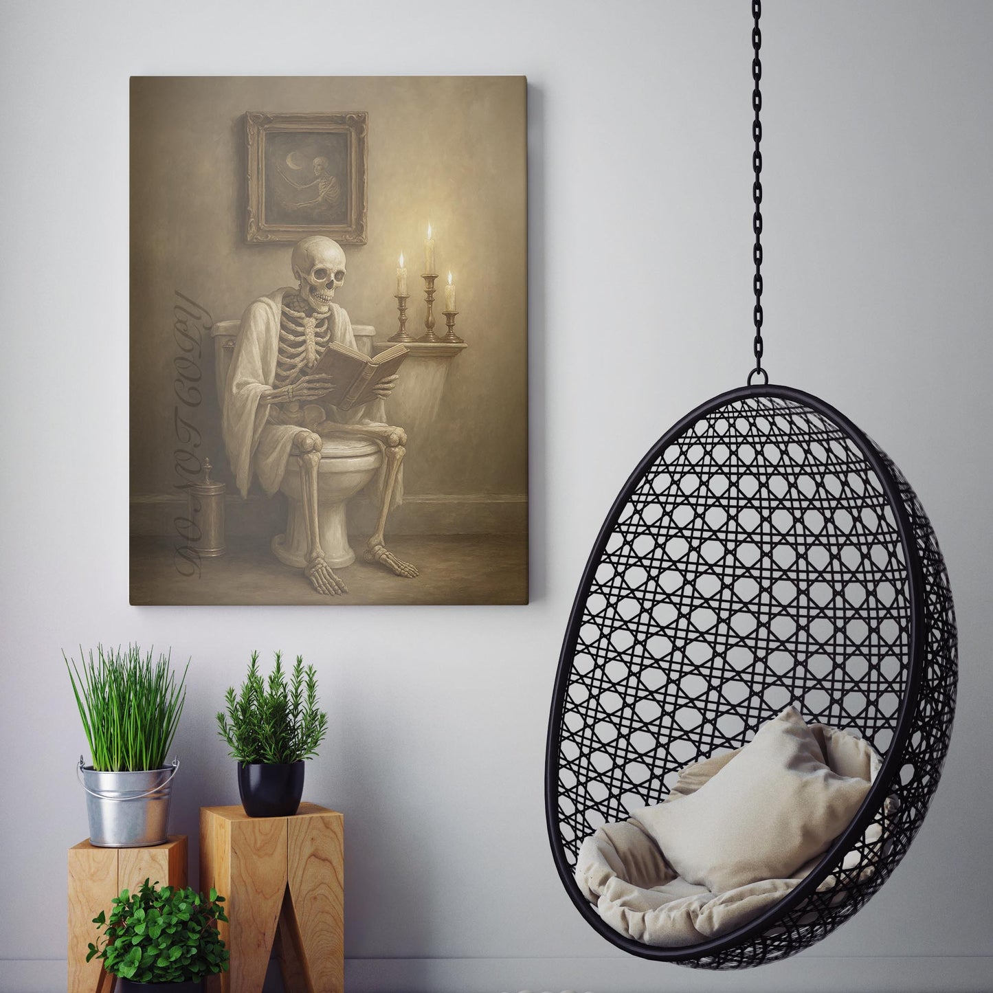 Skeleton Reading A Book On The Toilet