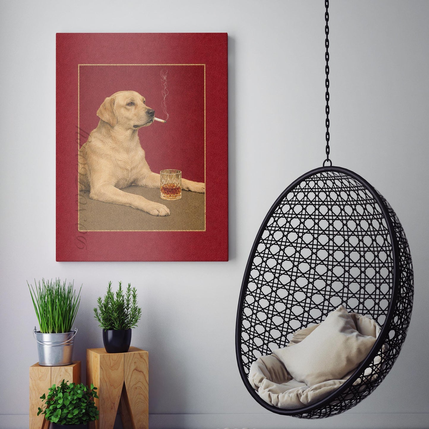 Yellow Labrador Retriever Dog Drink and a Cigarette