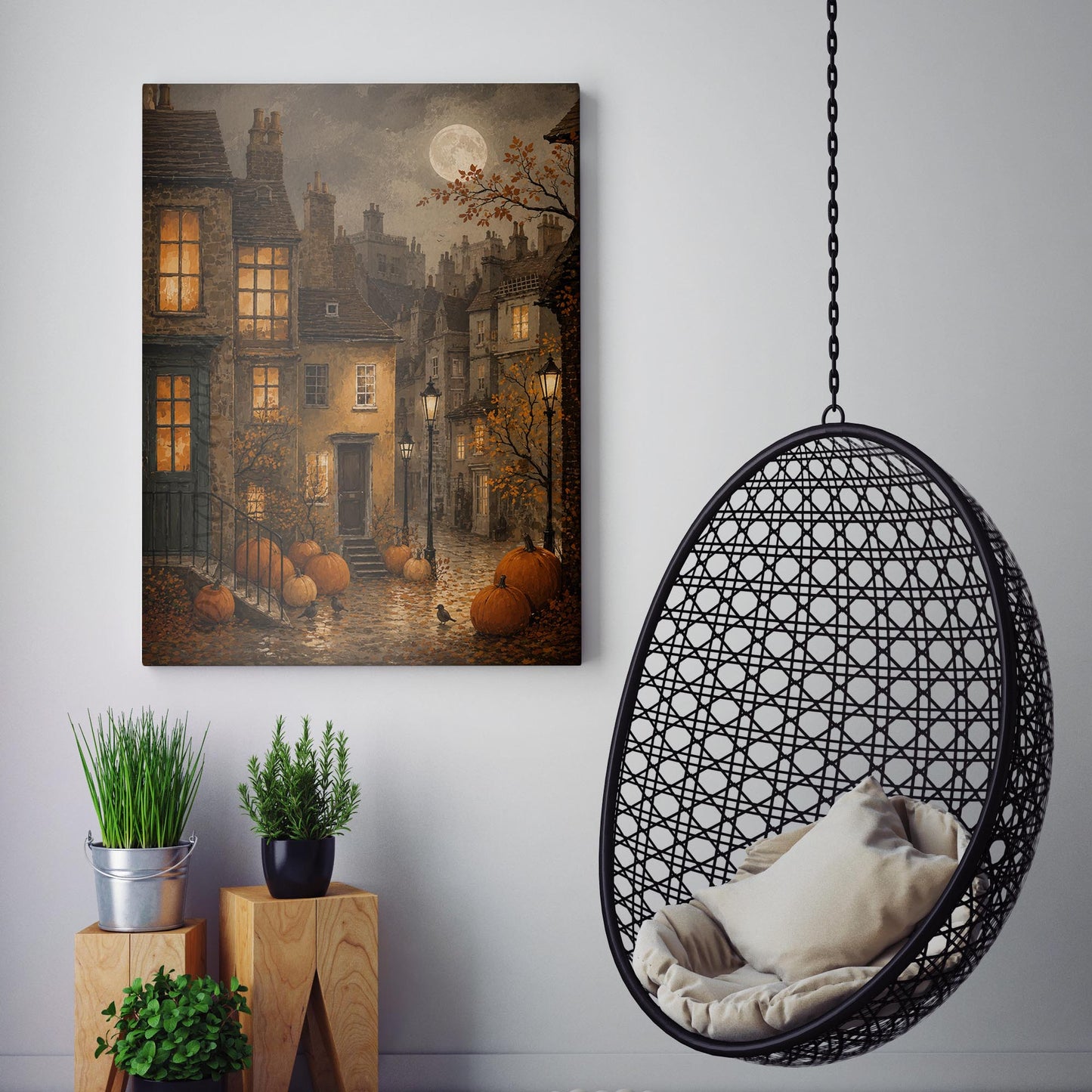 Moonlit Autumn Village Alley