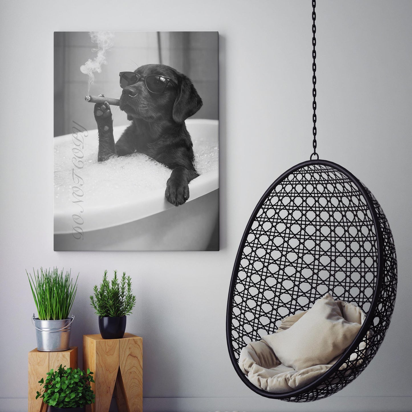Black Labrador Retriever Dog Bathtub Cigar
