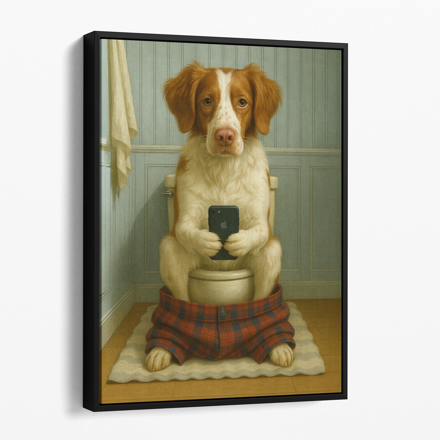 Brittany Dog On The Phone On The Toilet