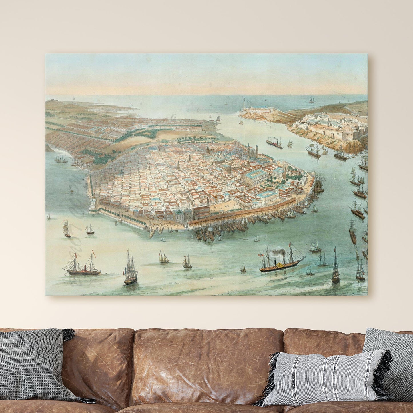 Havana Cuba Vintage Pictorial Map 1851