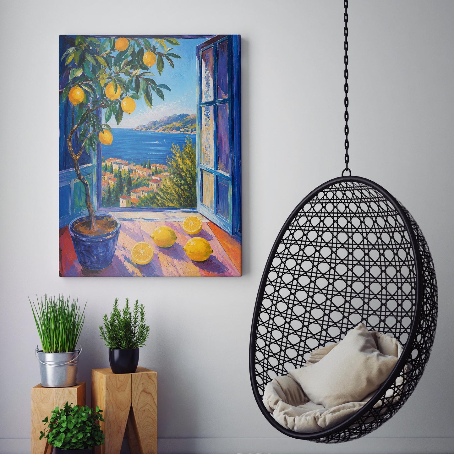 Open Window to the Sea with a Lemon Tree