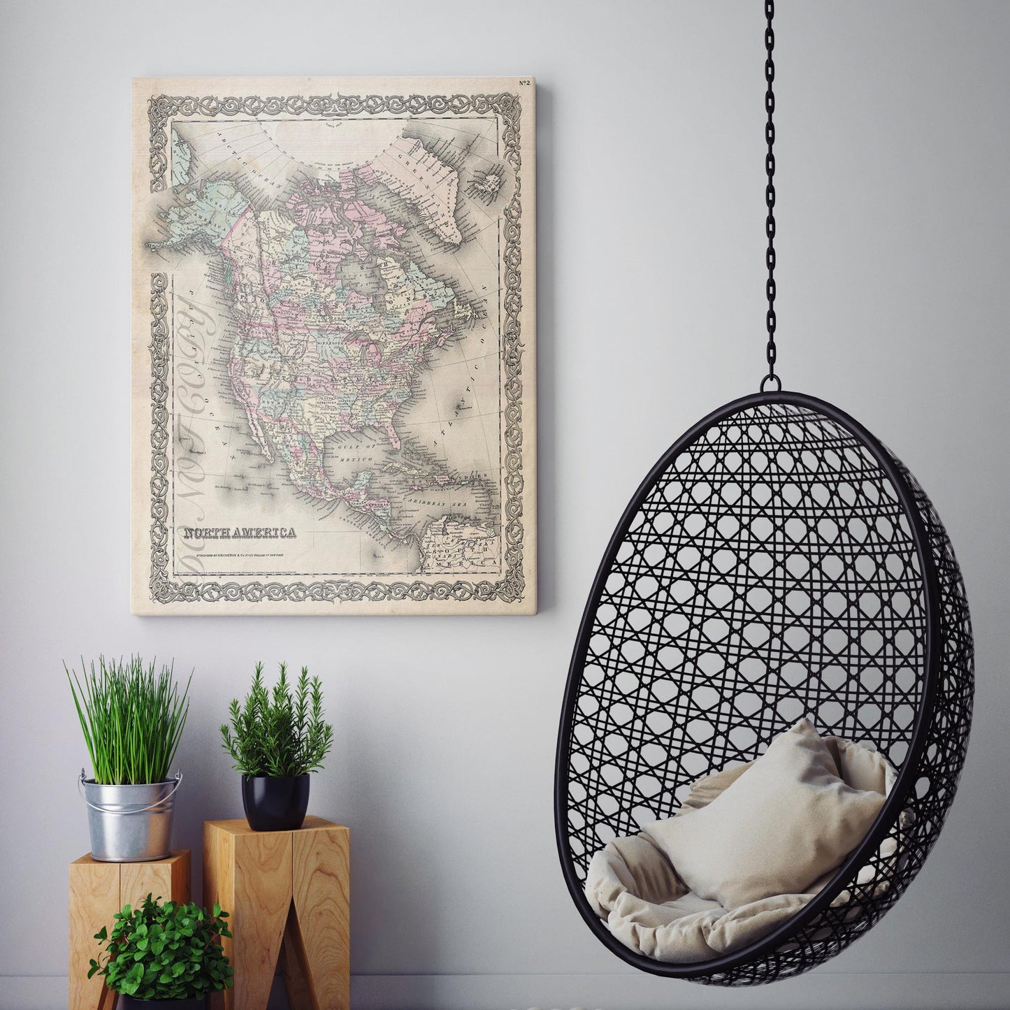 Vintage Map Of North America 1855