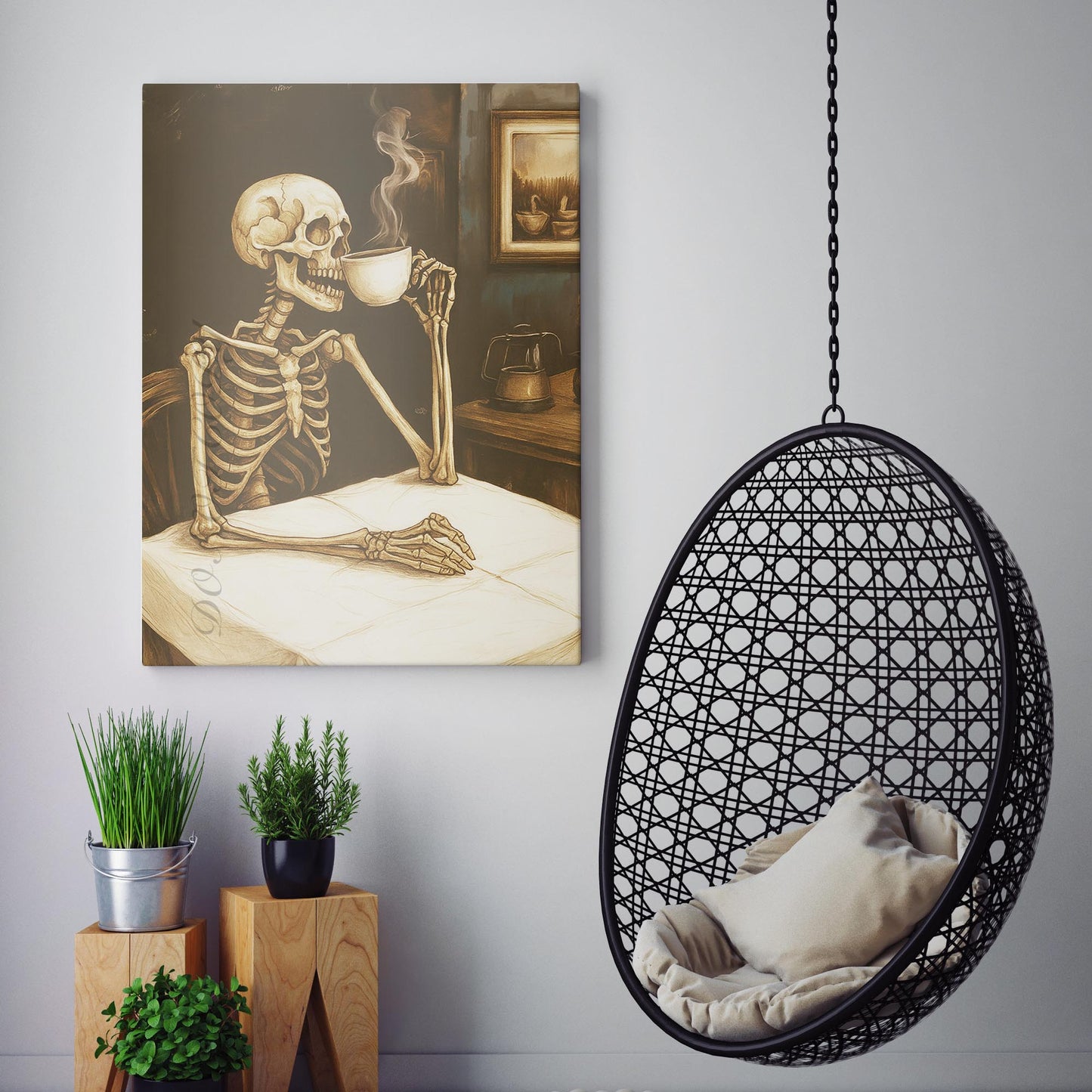 Skeleton Drinking Coffee