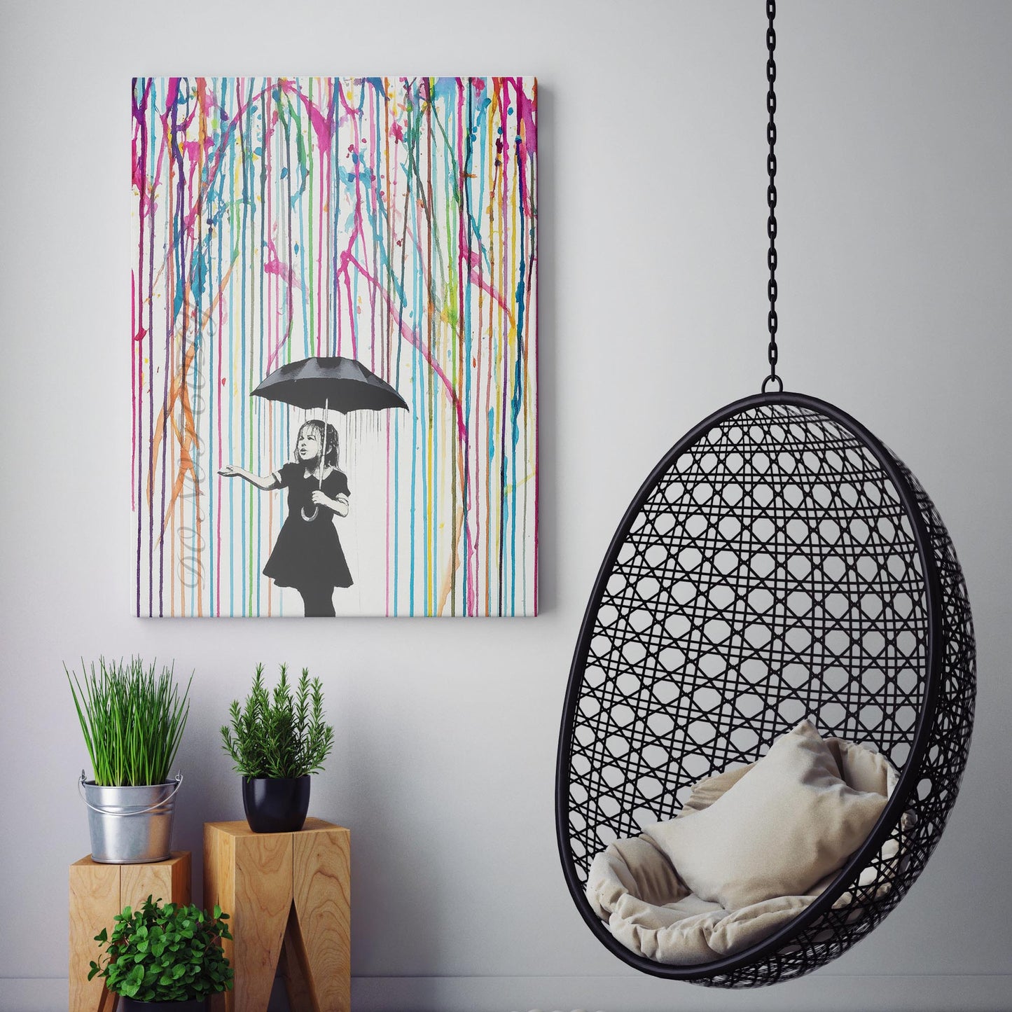 Colored Rain Girl Banksy