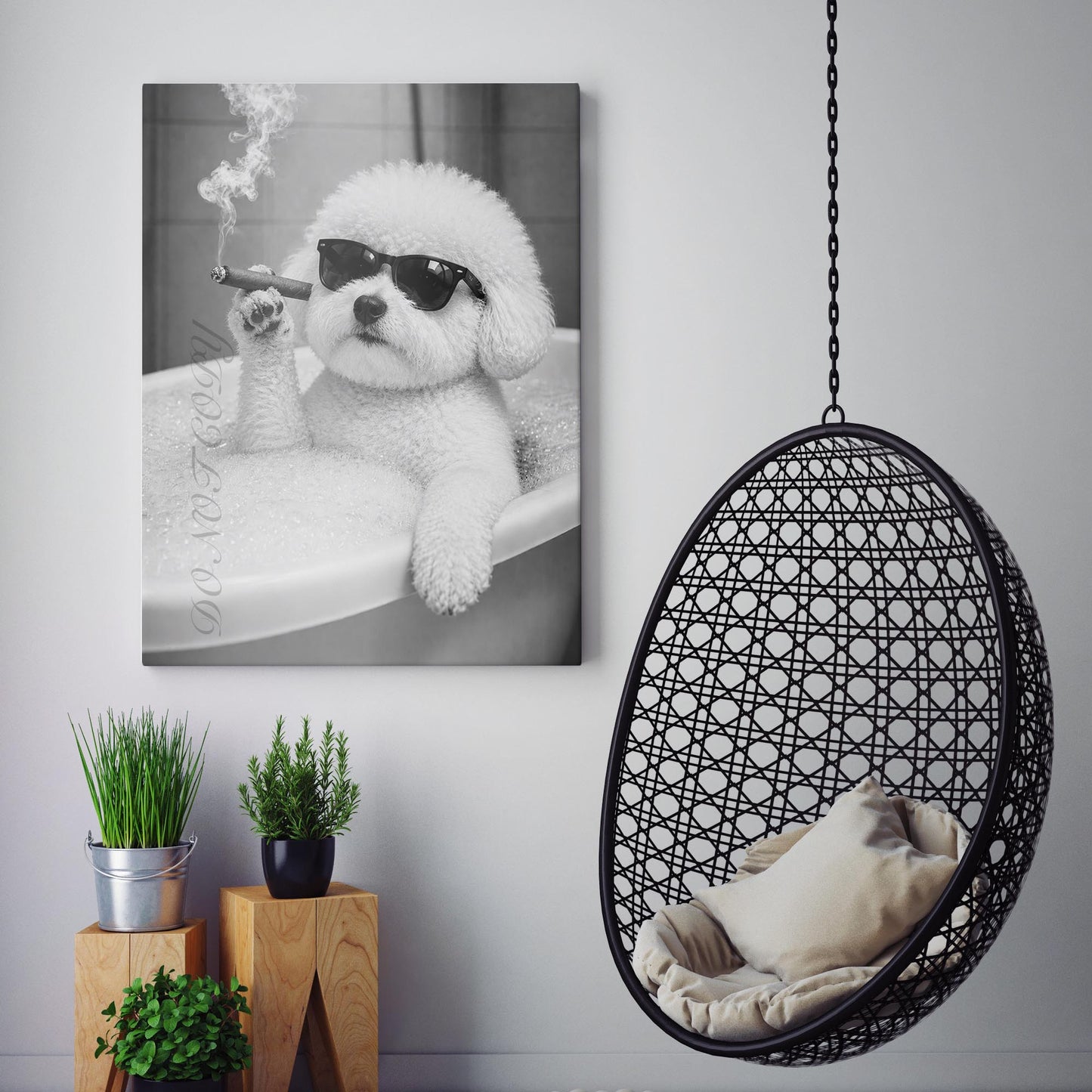 Bichon Frise Dog Bathtub Cigar
