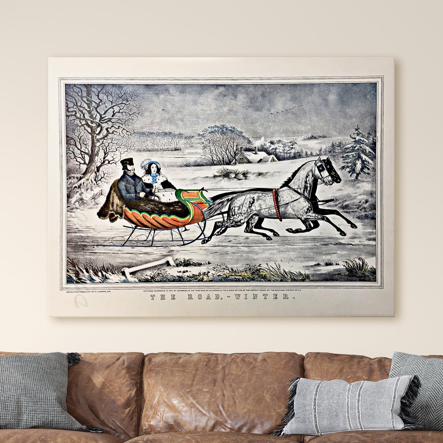 The Road Winter Sleigh 1853 by Currier & Ives