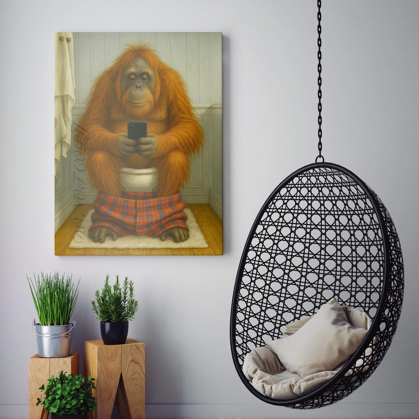 Orangutan On The Phone On The Toilet