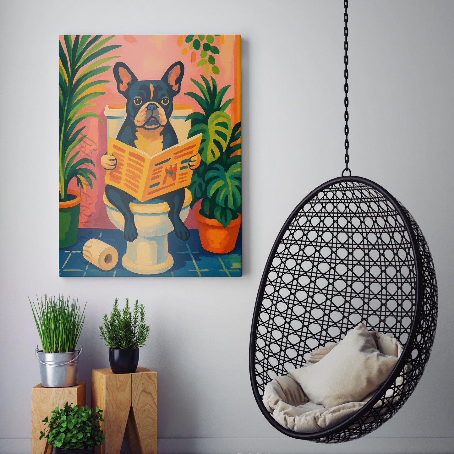 French Bulldog Reading The Newspaper On The Toilet Henri Matisse