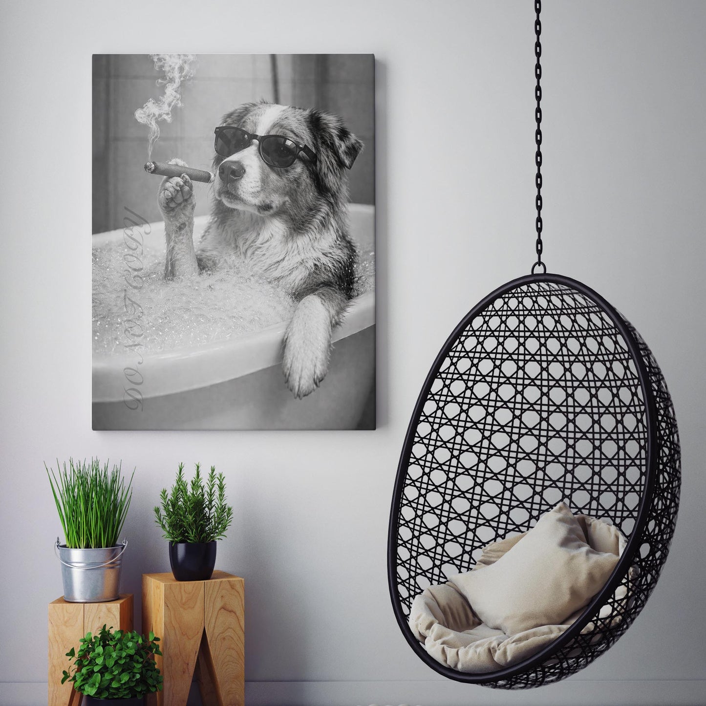 Australian Shepherd Dog Bathtub Cigar