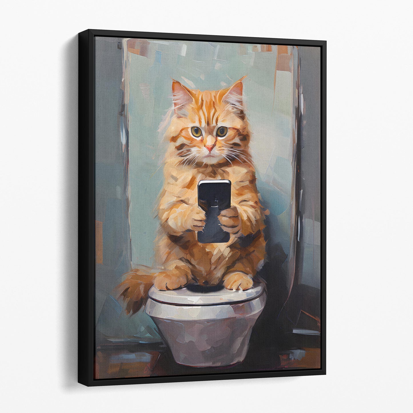 Cat On The Phone On The Toilet