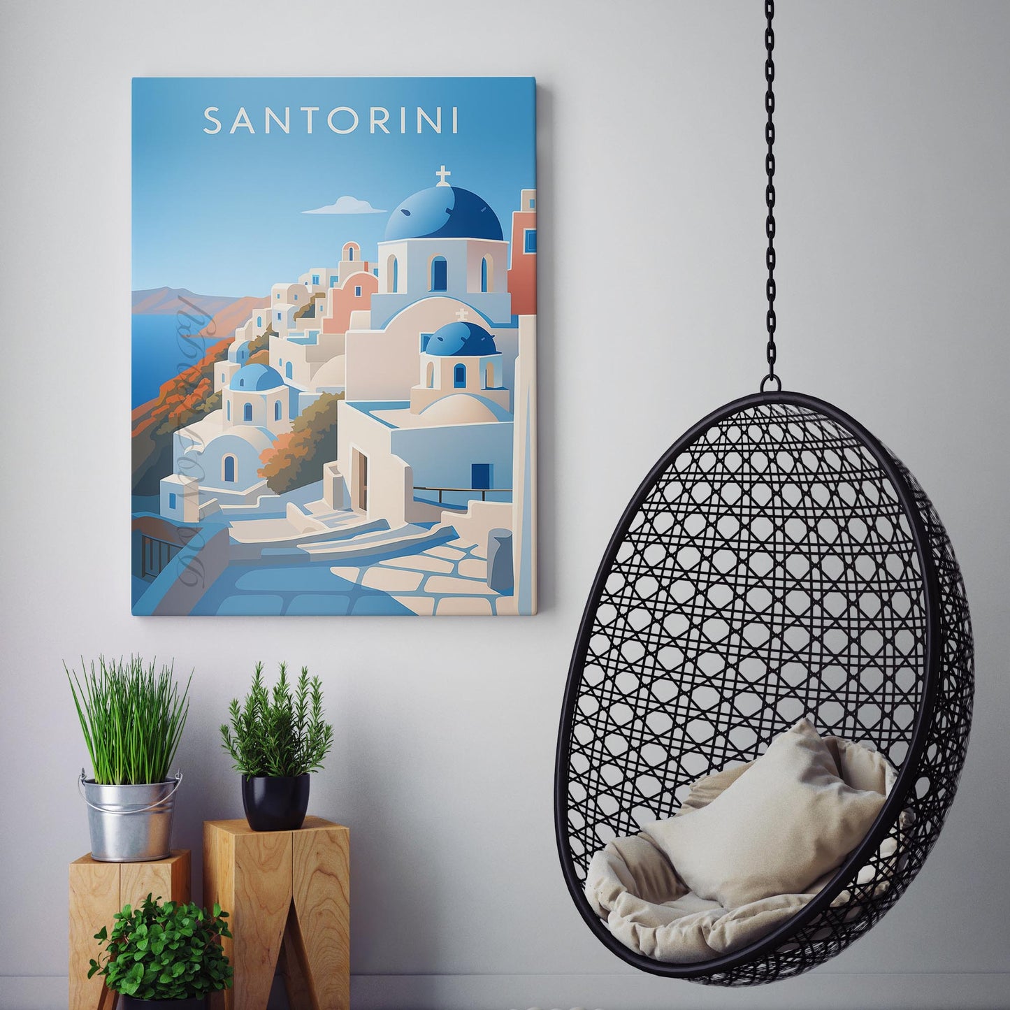Santorini Greece Vintage Travel Poster