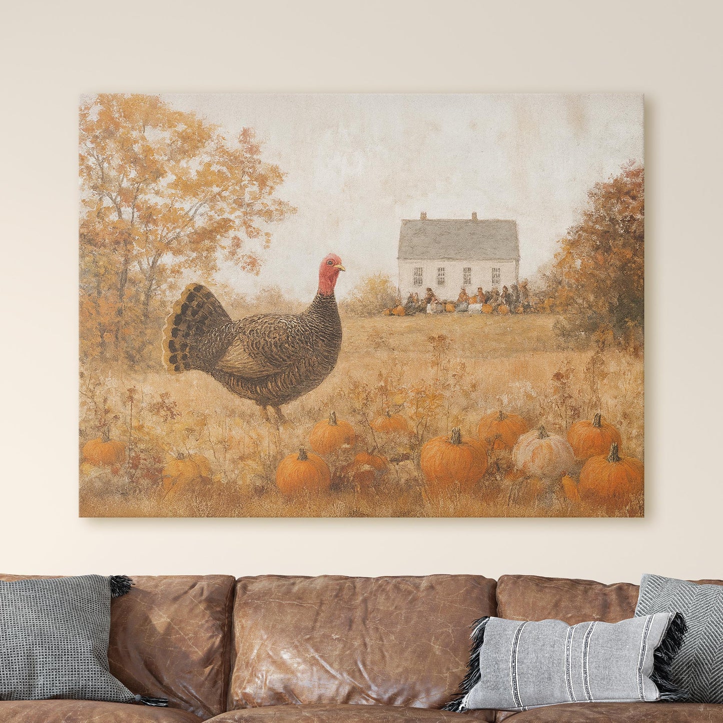 Turkey In Pumpkin Field