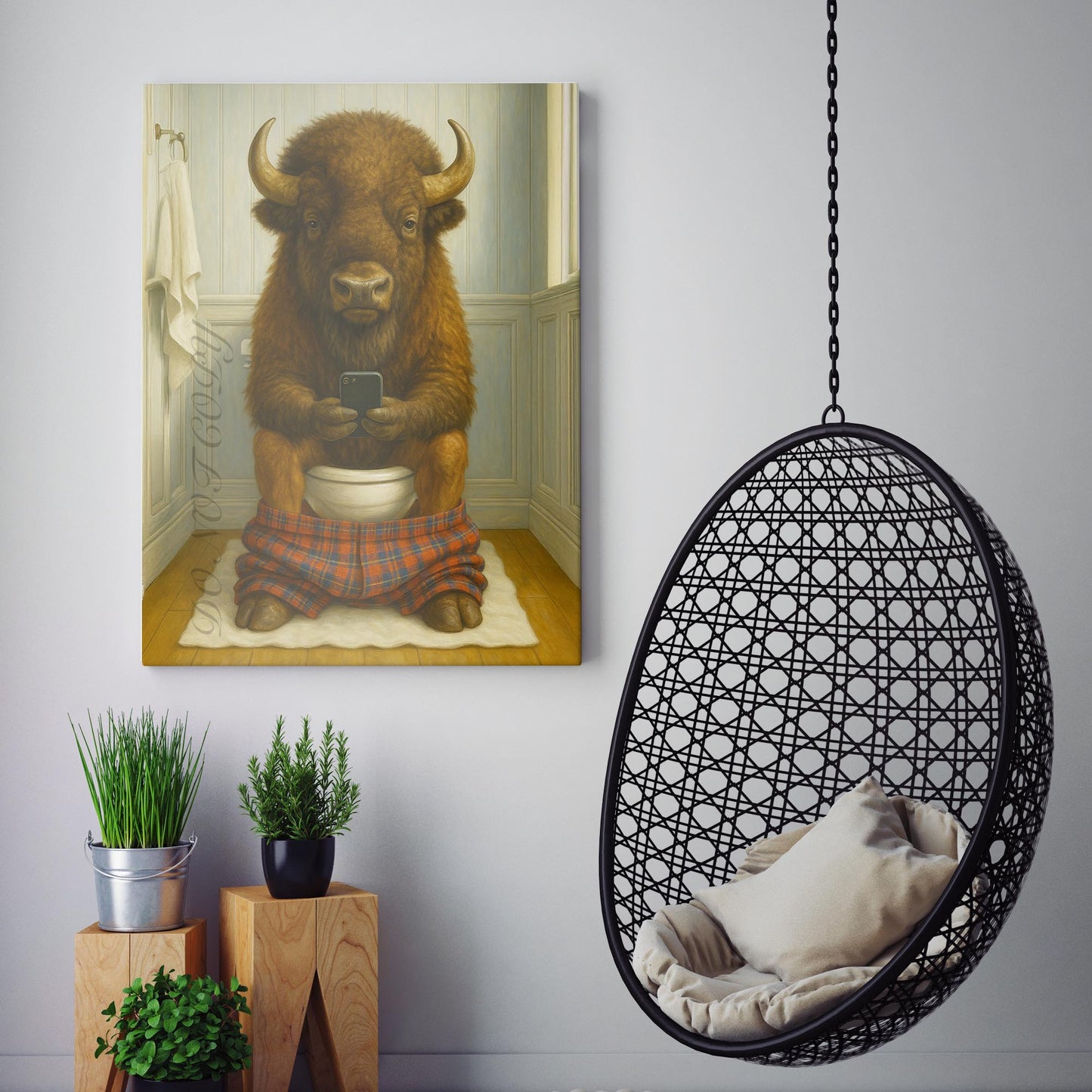 Buffalo On The Phone On The Toilet