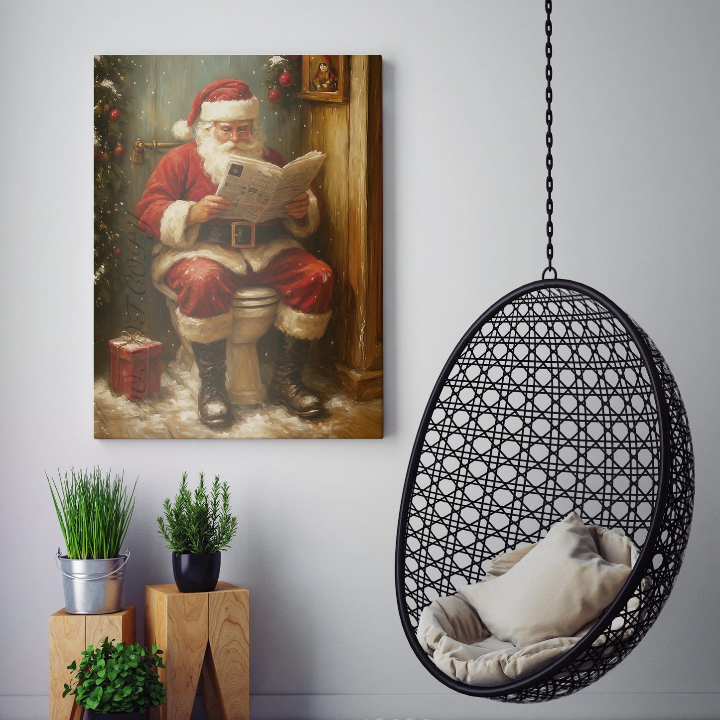 Santa Reading The Newspaper On The Toilet