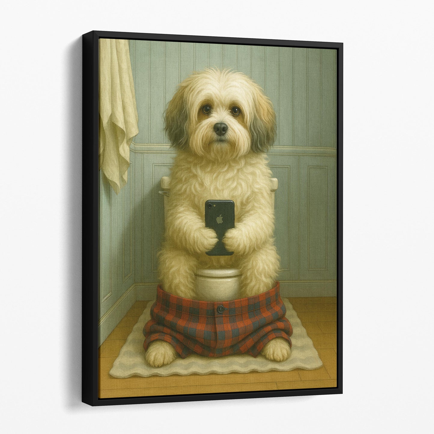 Havanese Dog On The Phone On The Toilet