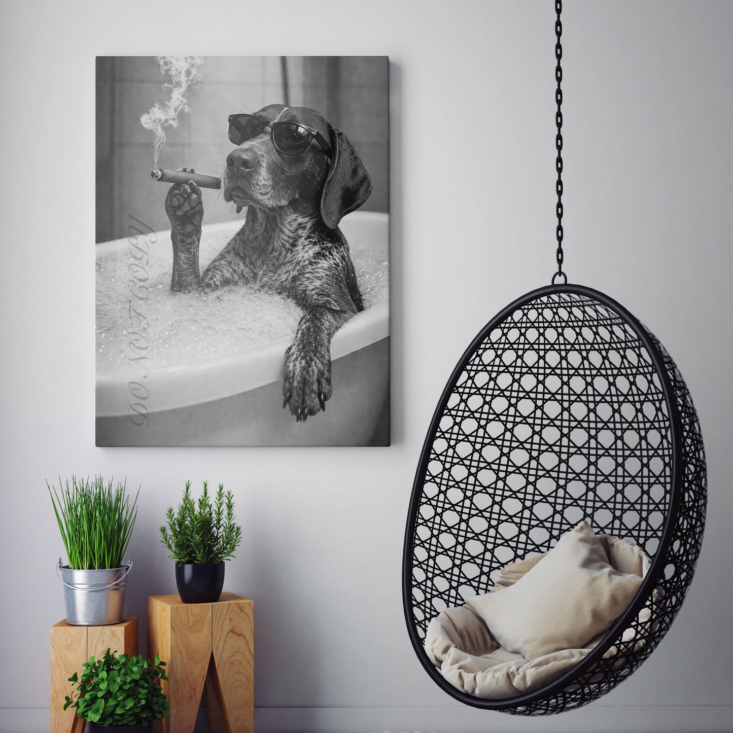 German Shorthaired Pointer Dog Bathtub Cigar