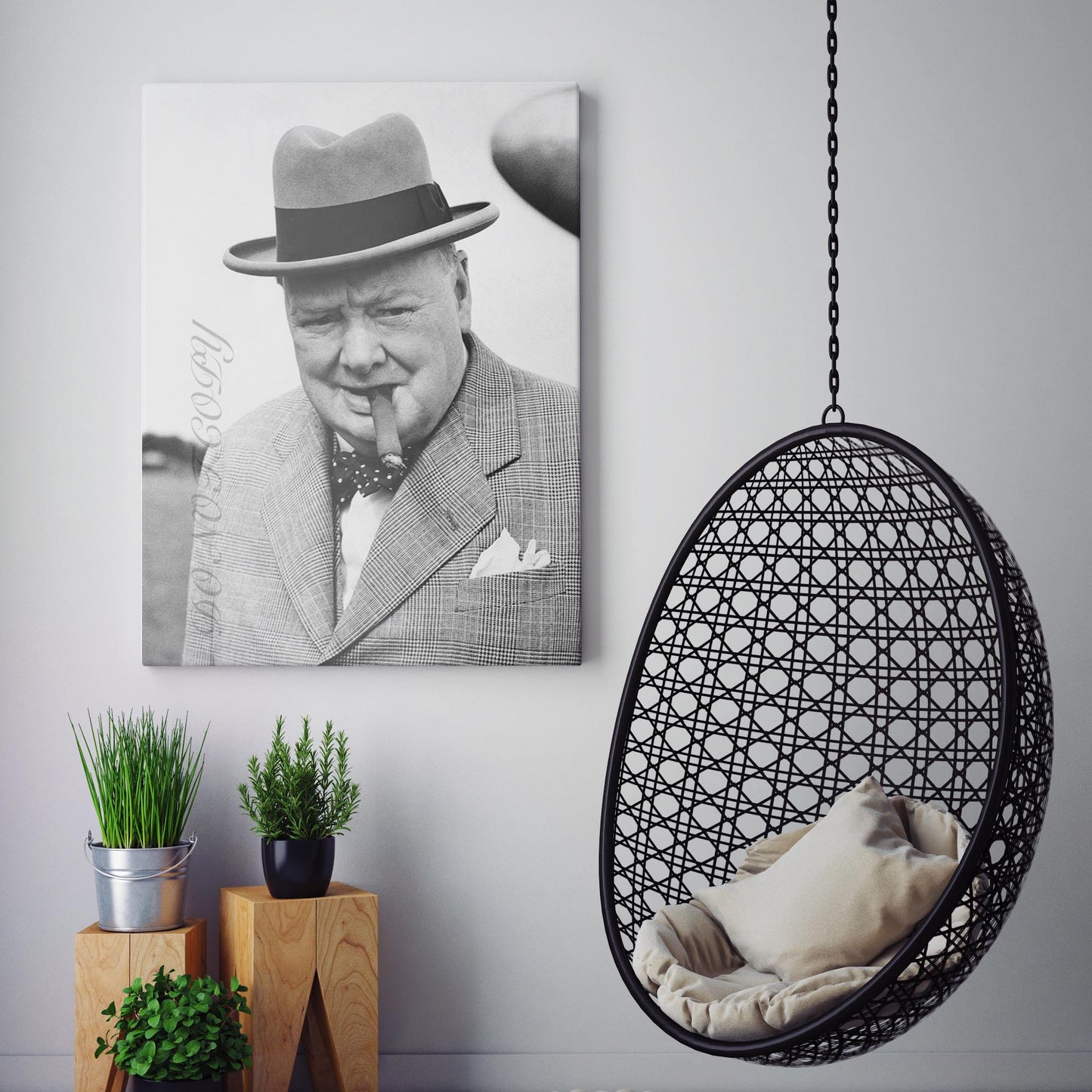 Winston Churchill Smoking A Cigar