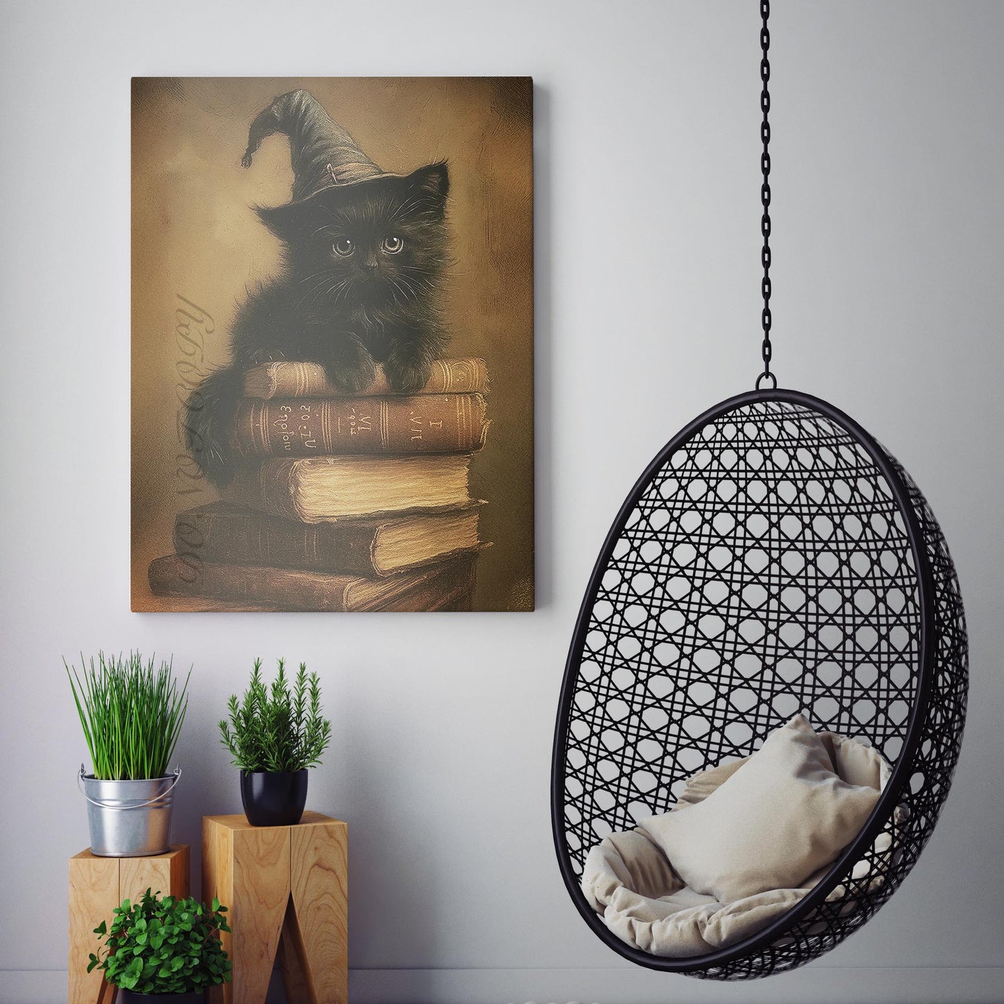 Black Cat On Stack Of Books