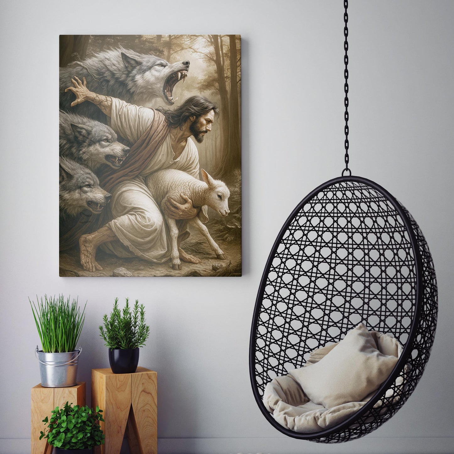 Jesus Protects The Lamb From Wolves