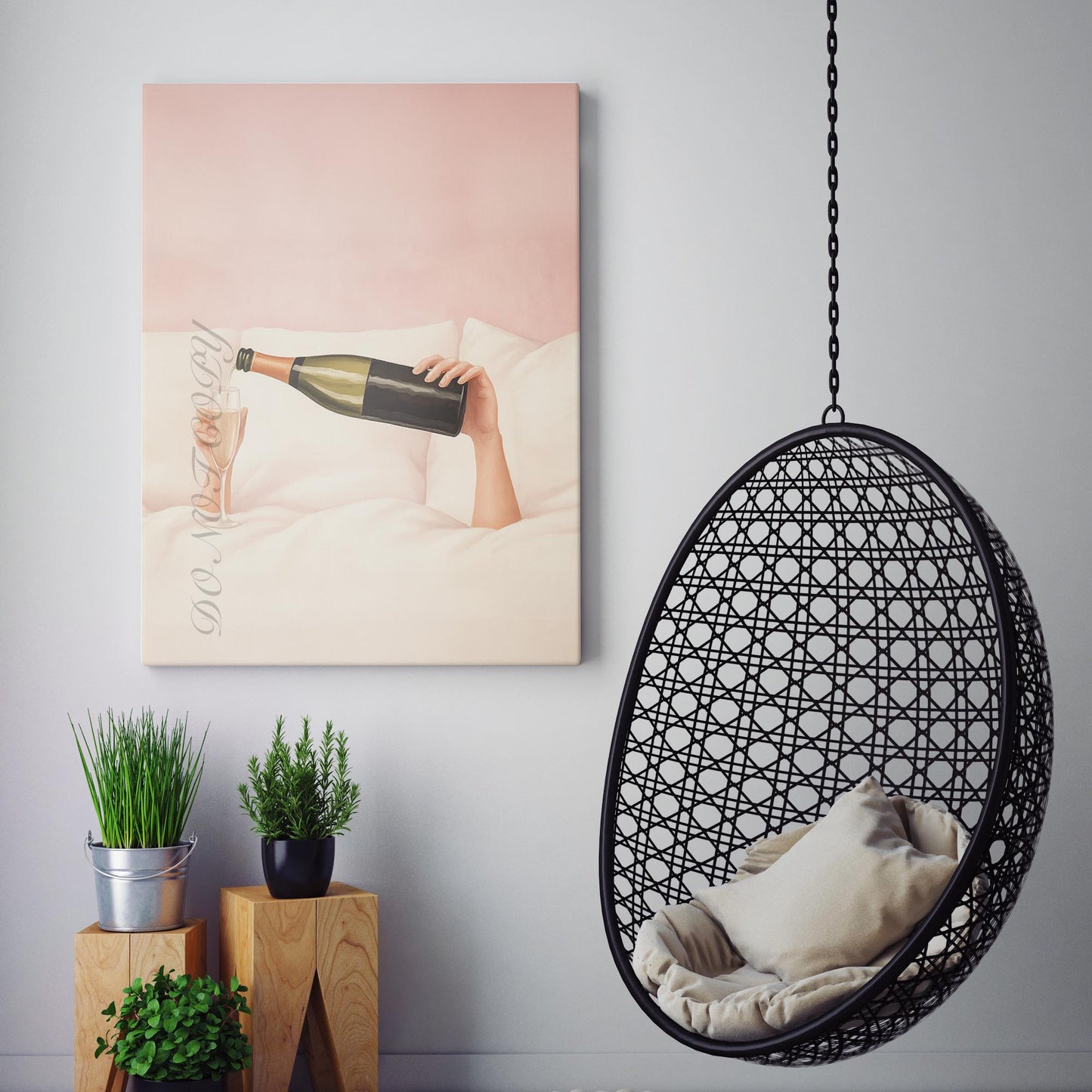 Girl Drinking Champagne In Bed