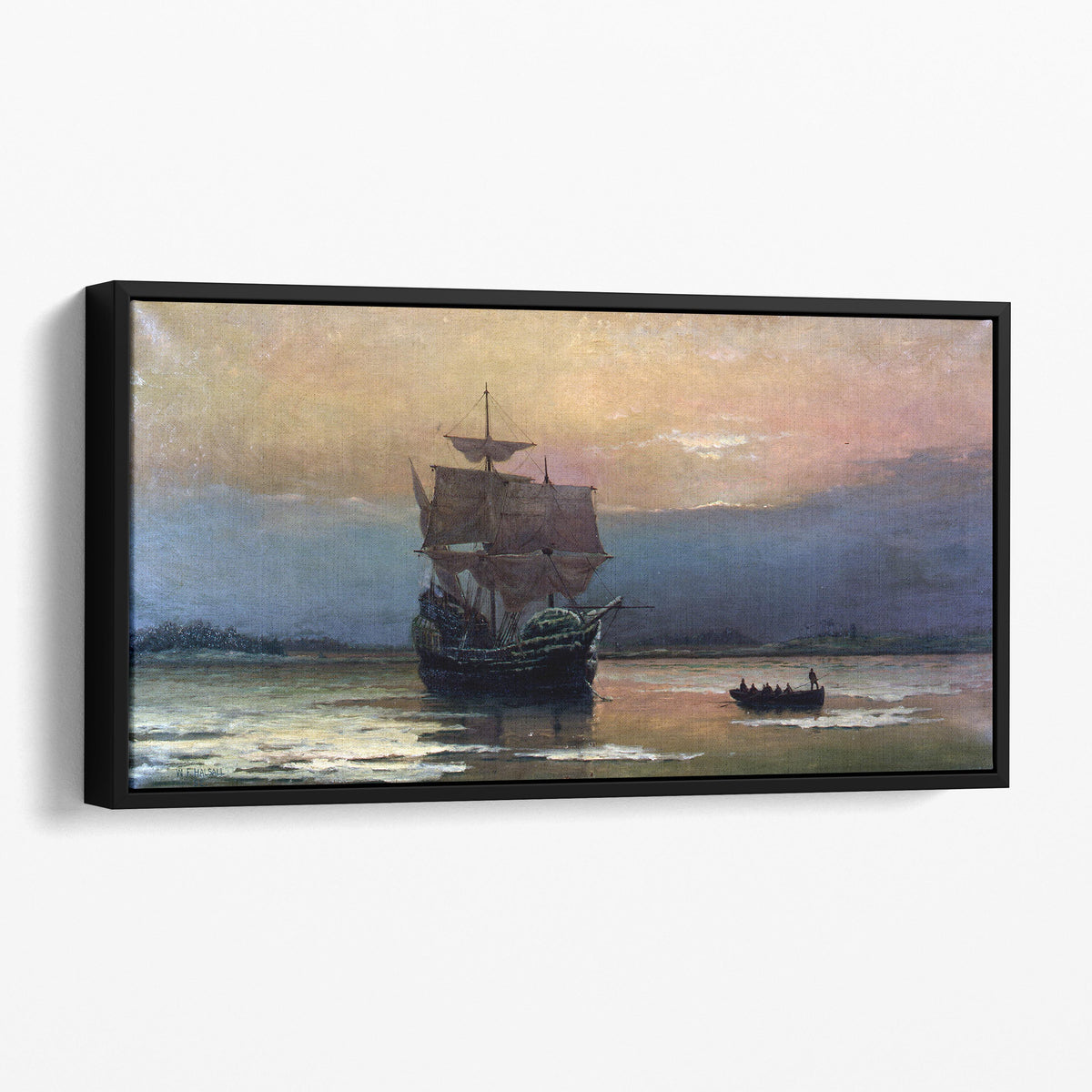 The Mayflower on Her Arrival in Plymouth Harbor by William Halsall (1882)