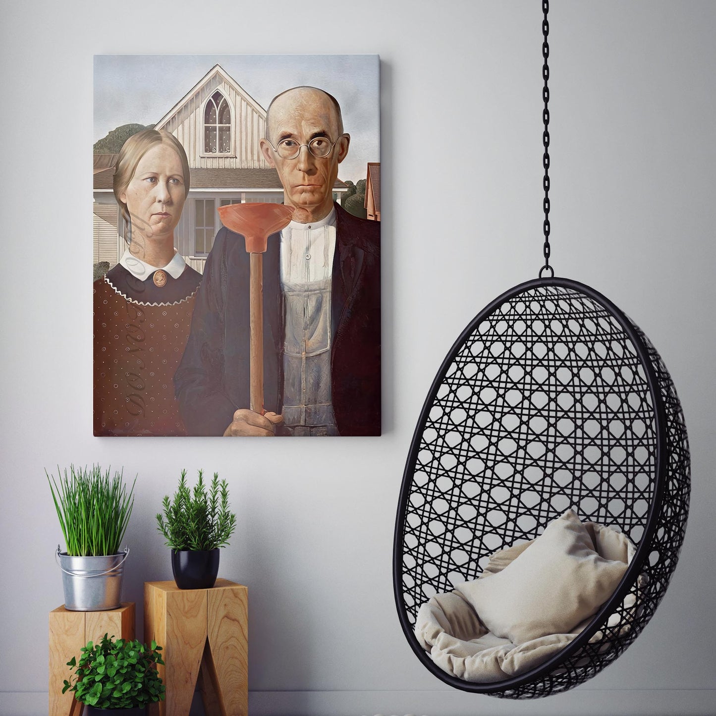 American Gothic With Toilet Plunger