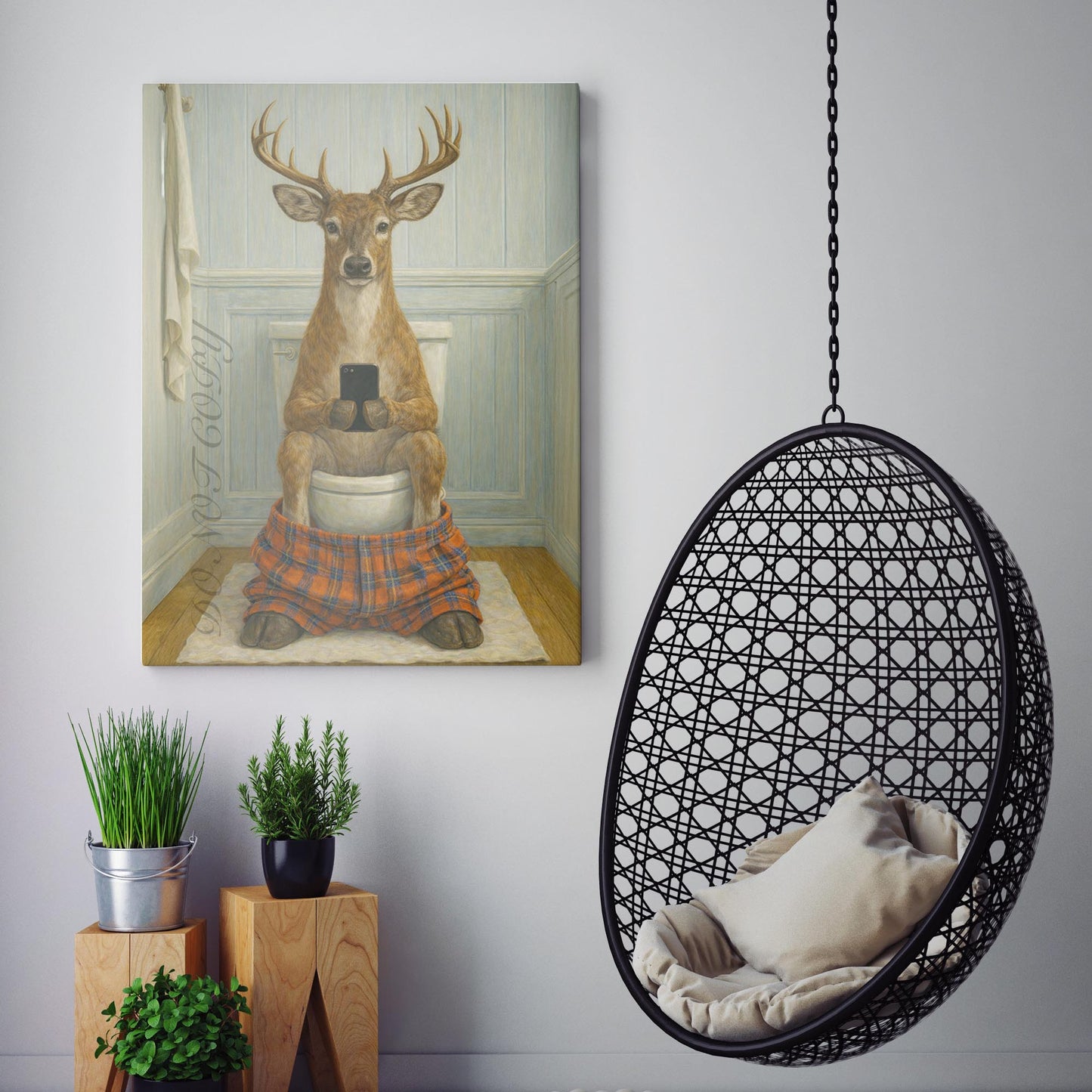 Deer On The Phone On The Toilet