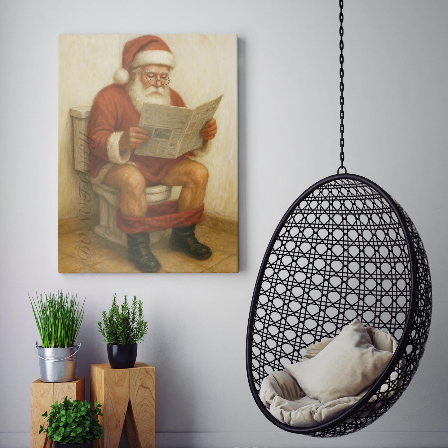 Santa Claus Reading The Newspaper On The Toilet