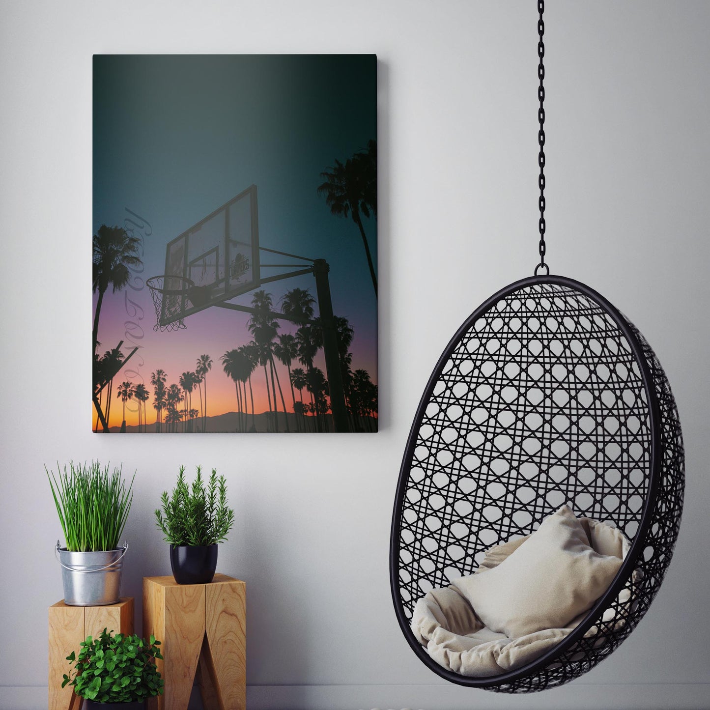 Basketball Sunset With Palm Trees