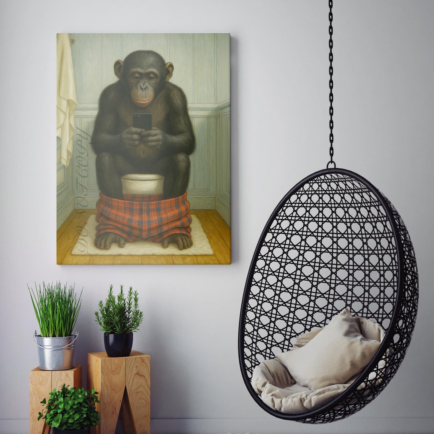 Monkey On The Phone On The Toilet