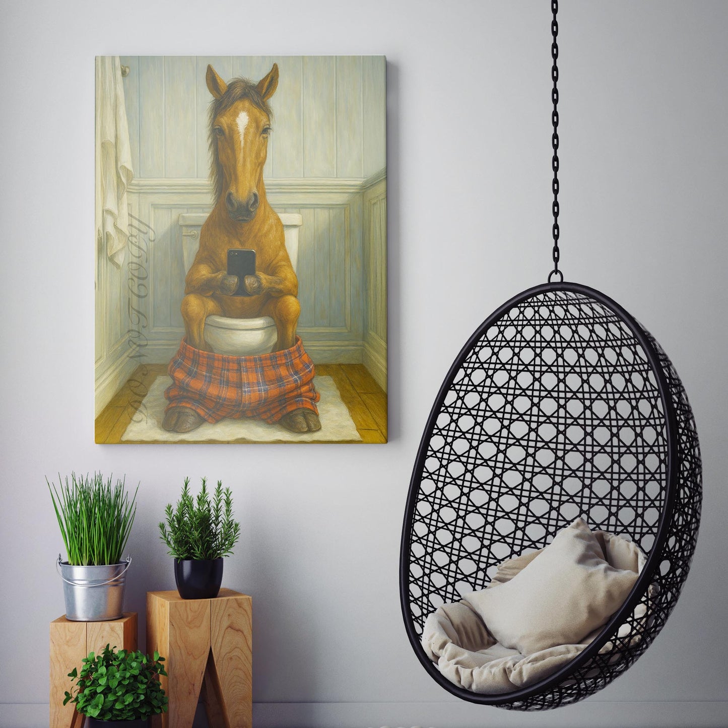 Horse On The Phone On The Toilet