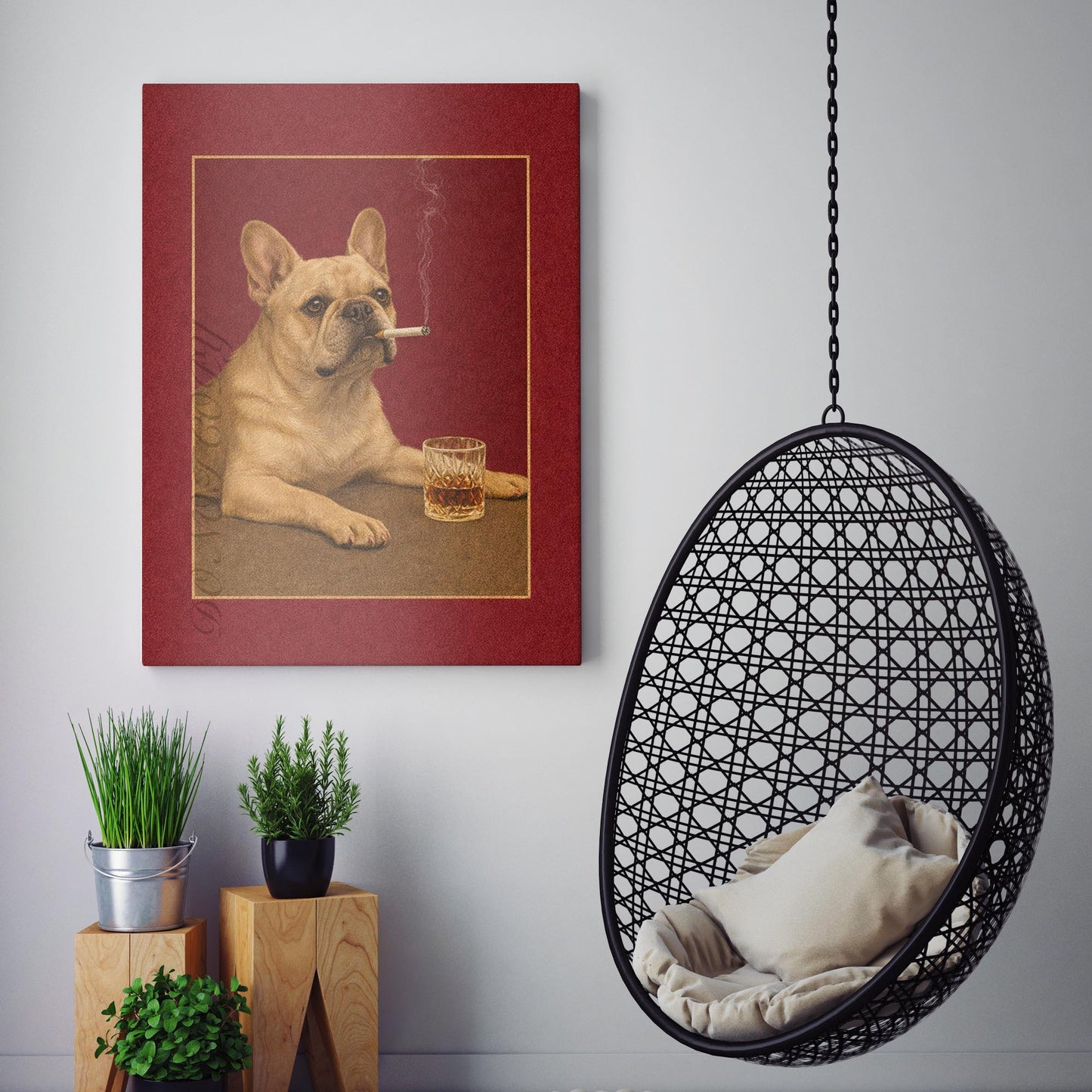 French Bulldog Drink and a Cigarette