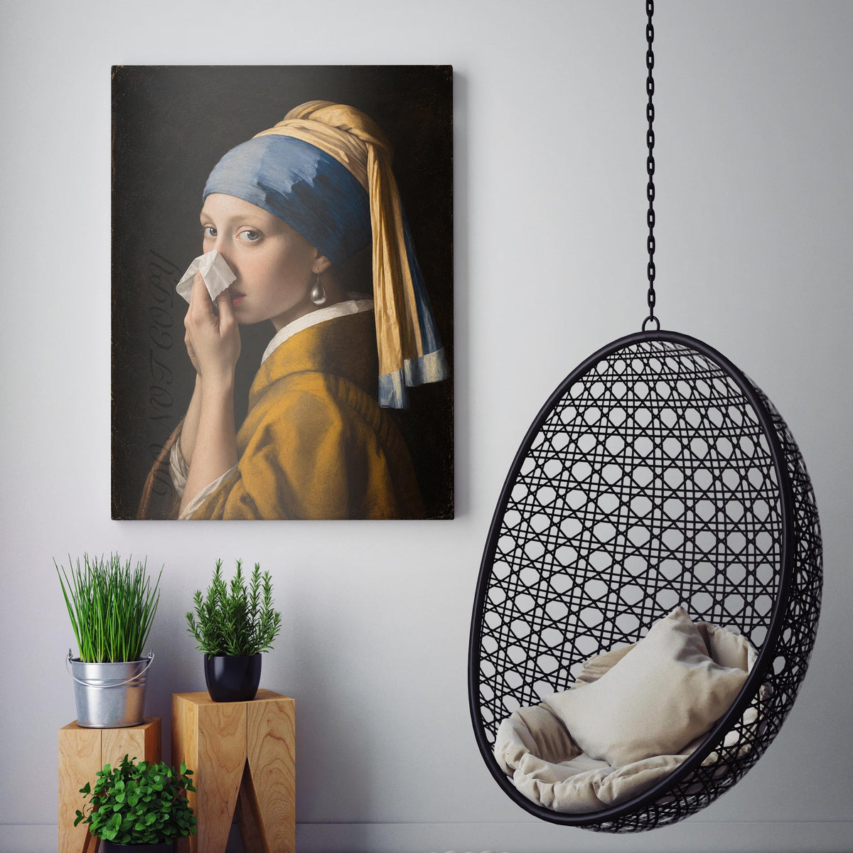 Girl with a Pearl Earring Covering Her Nose