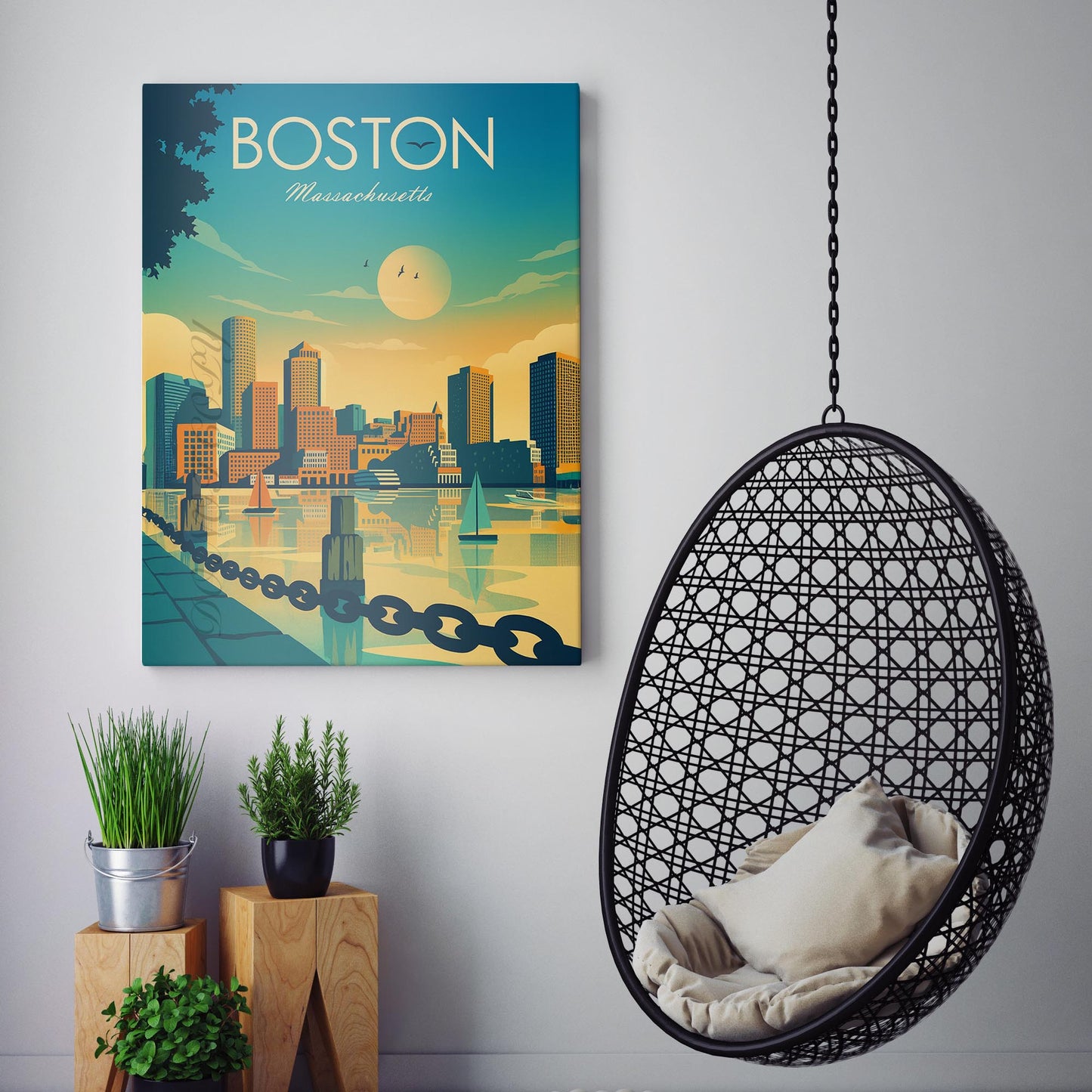 Boston Massachusetts Vintage Travel Poster