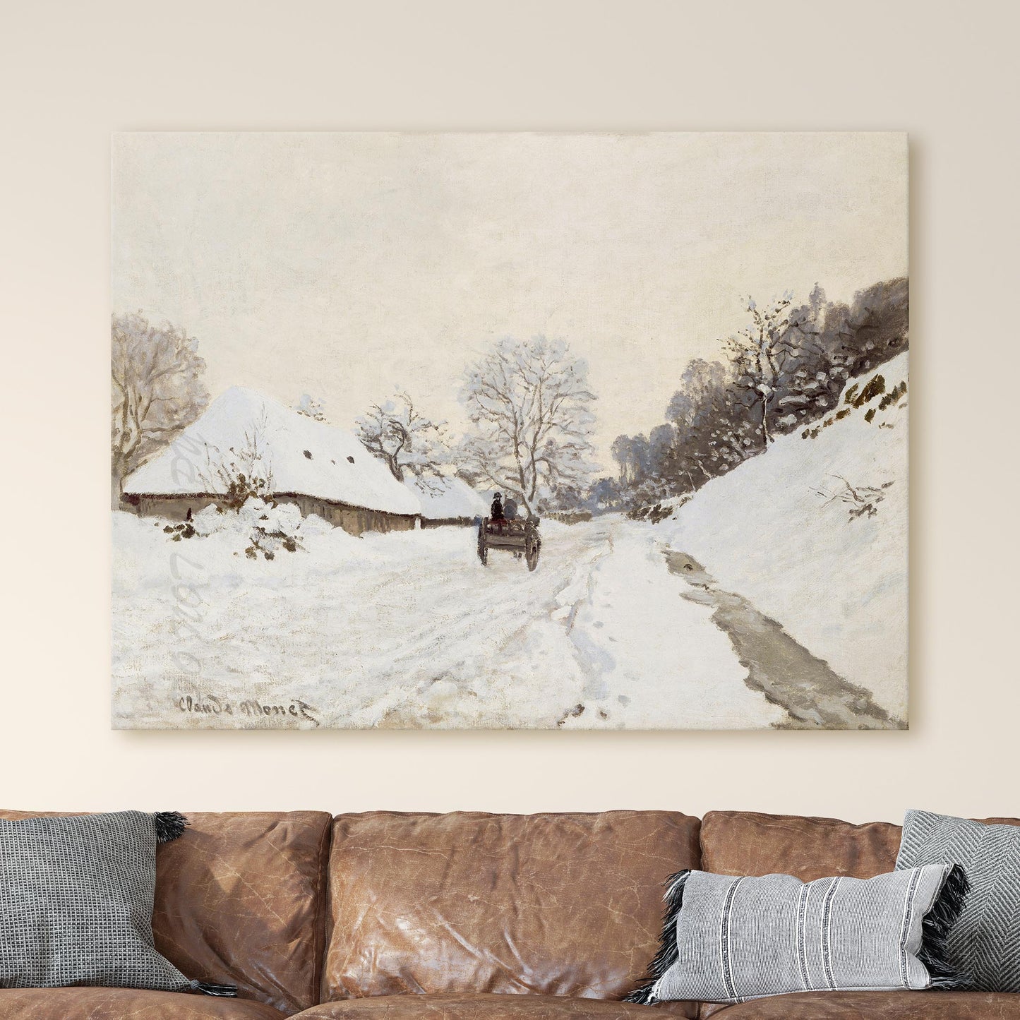 A Cart on the Snowy Road at Honfleur by Claude Monet