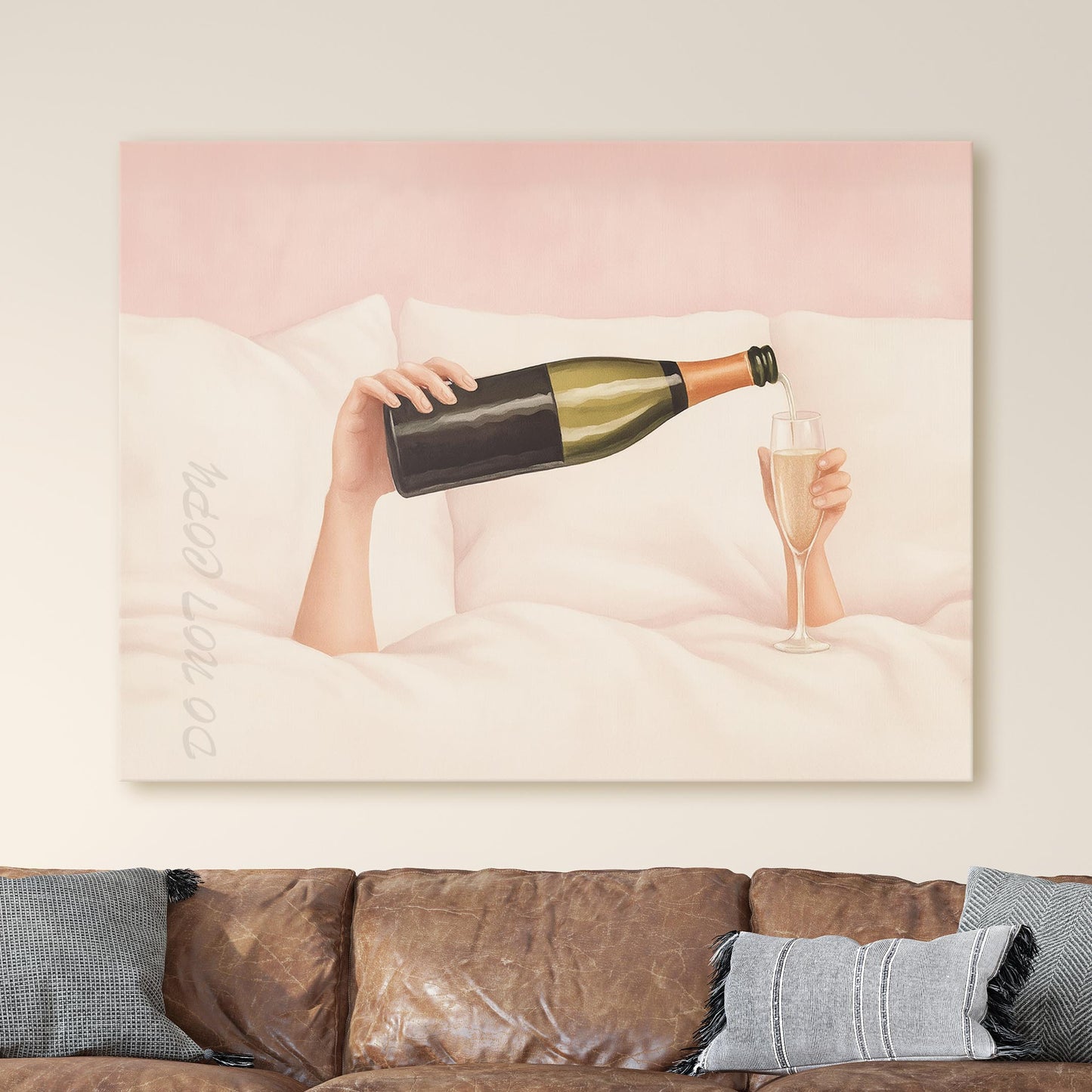 Woman Pouring Champagne In Bed