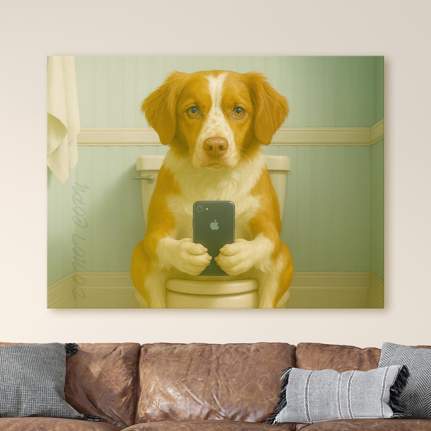 Papillon Dog On The Phone On The Toilet